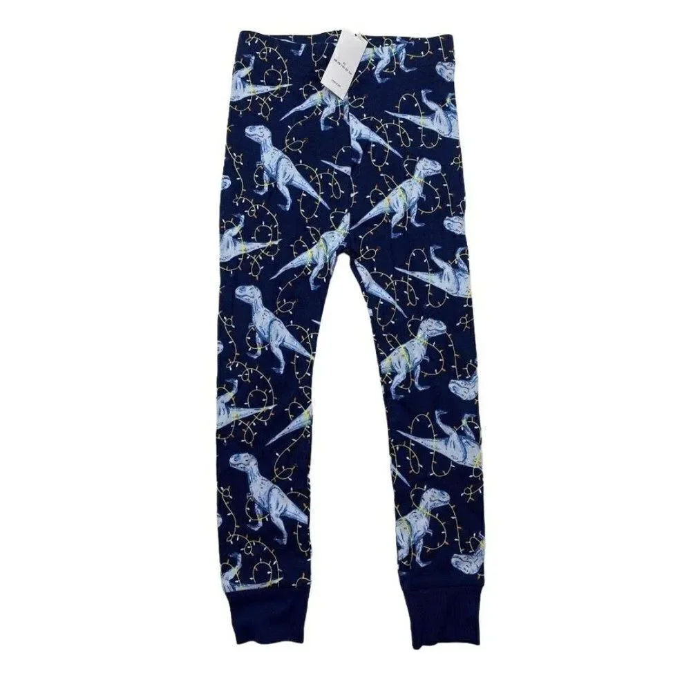 Boys Old Navy Navy Blue Snug Fit Cotton Dinosaur Holiday Lights Pajama sz 3T NEW